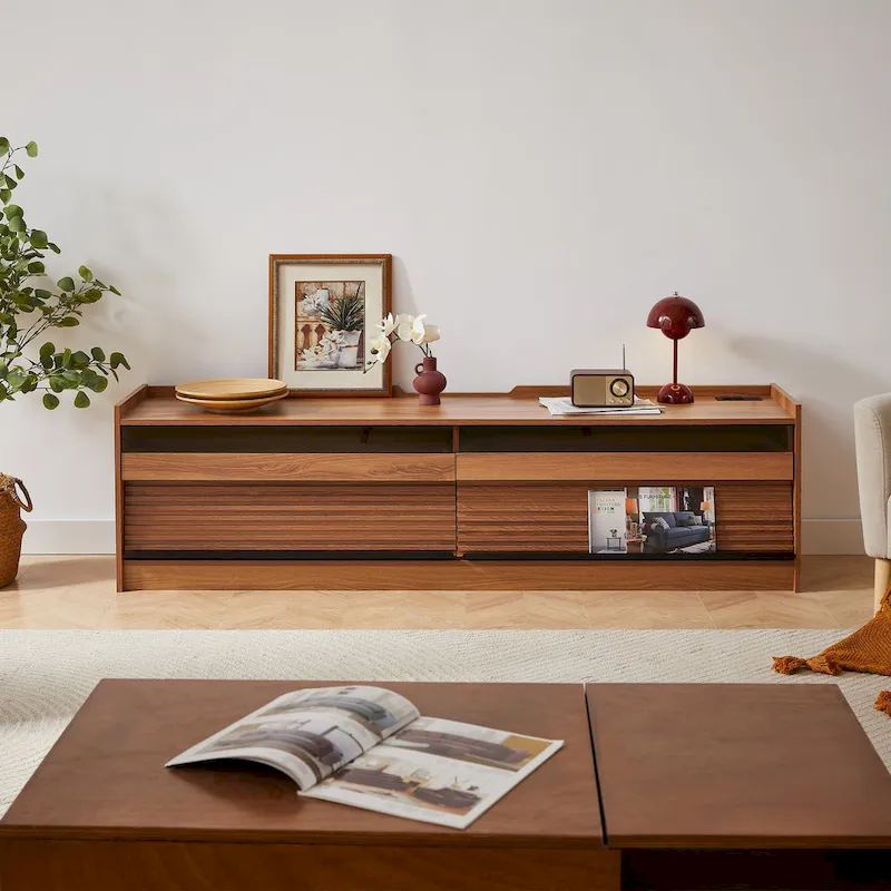 Modern TV Stand with Drawers Design and Built-in Charging Ports and Ambient LED Lighting