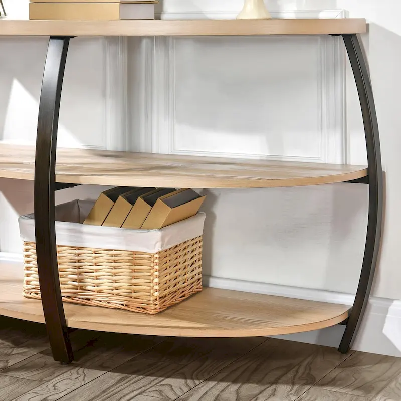 2-Tier Oval Table – Wood Grain / Black Metal, Industrial Style, Single