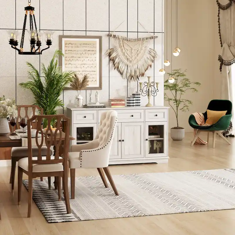 Elegant Wood-Grain Buffet Cabinet with Adjustable Shelves Sideboard