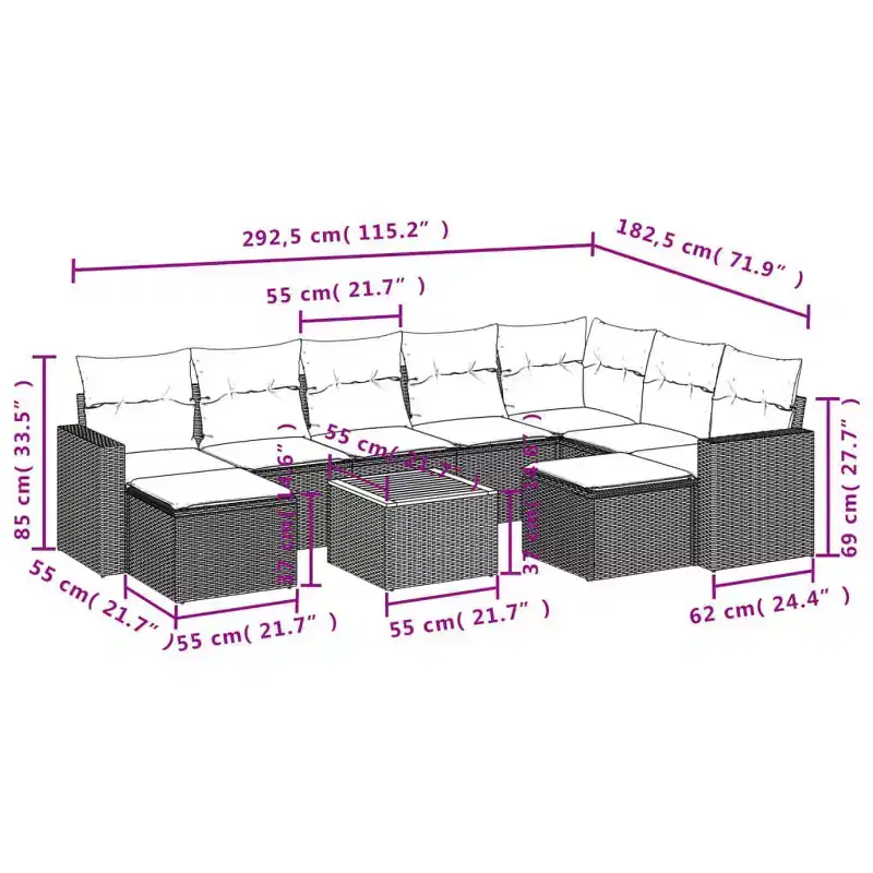 vidaXL Garden Sofa Set Set of 10 Black