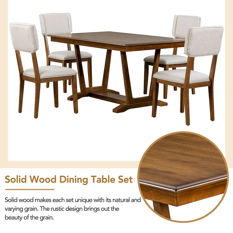 5-Piece Wooden Dining Table Set with 59 Rectangular Table & 4 Chairs