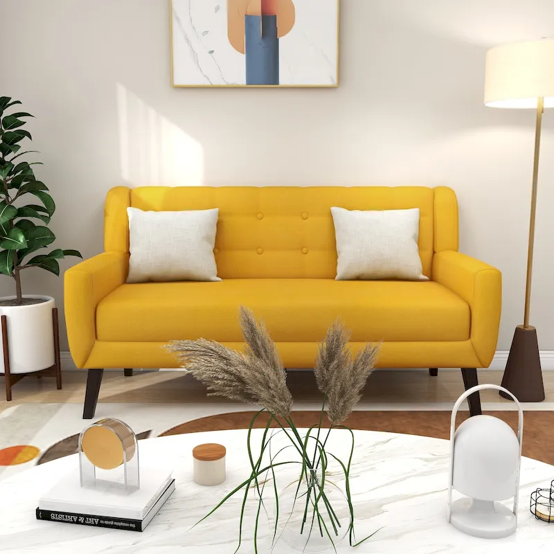 Linen Modern Tufted Loveseat Upholstered Sofa