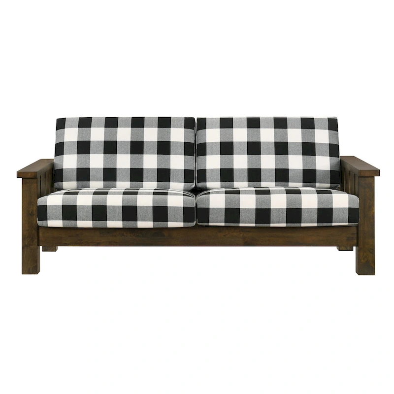 Jimo Farmhouse Rustic Oak Fabric Upholstered Wooden Arms Sofa by Furniture of America