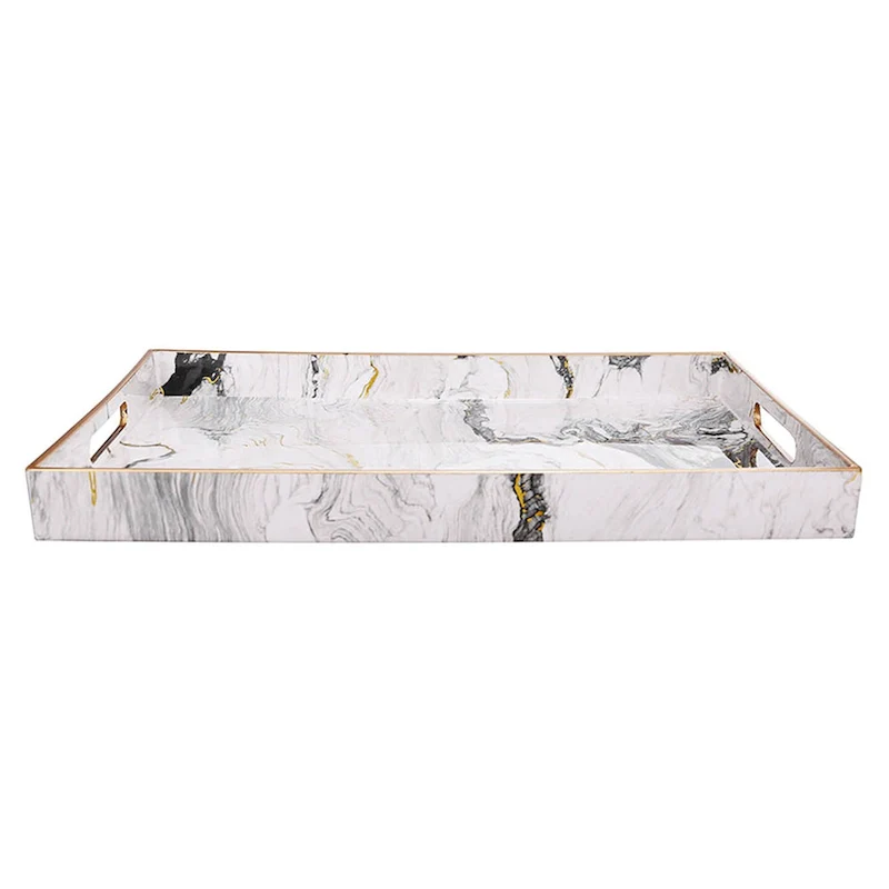 A&B Home Quinn Black and White Marble Rectangular Trays
