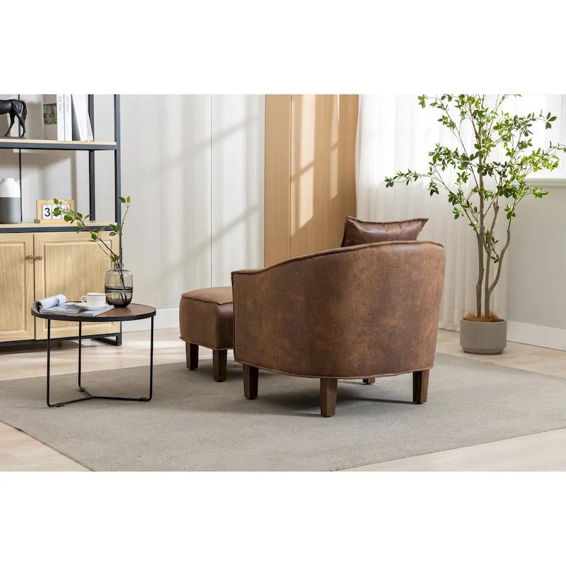 Upholstered Barrel Accent Chair with Ottoman