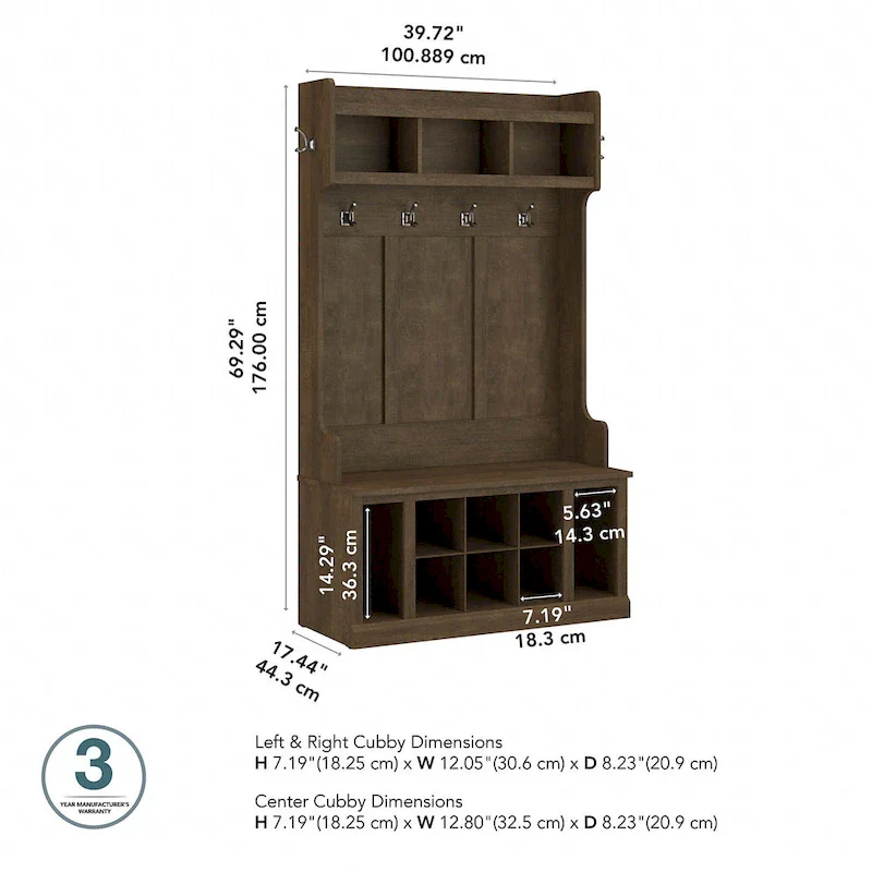 40W Hall Tree and Shoe Bench with Shelves