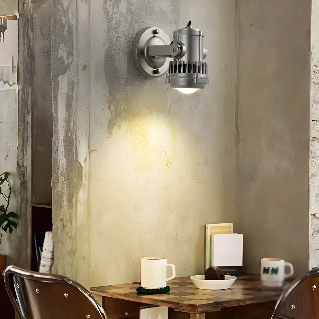 Industrial Metal Silver Prismatic Glass Swing Arm Wall Light