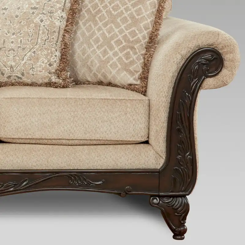 Roundhill Furniture Hernen Carved Wood Frame Loveseat