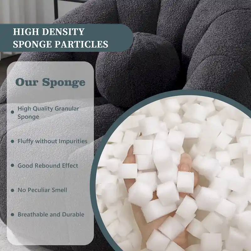 HOMEFUN Boucle Upholstered Round Lazy Cozy Bean Bag Chair With a Pillow