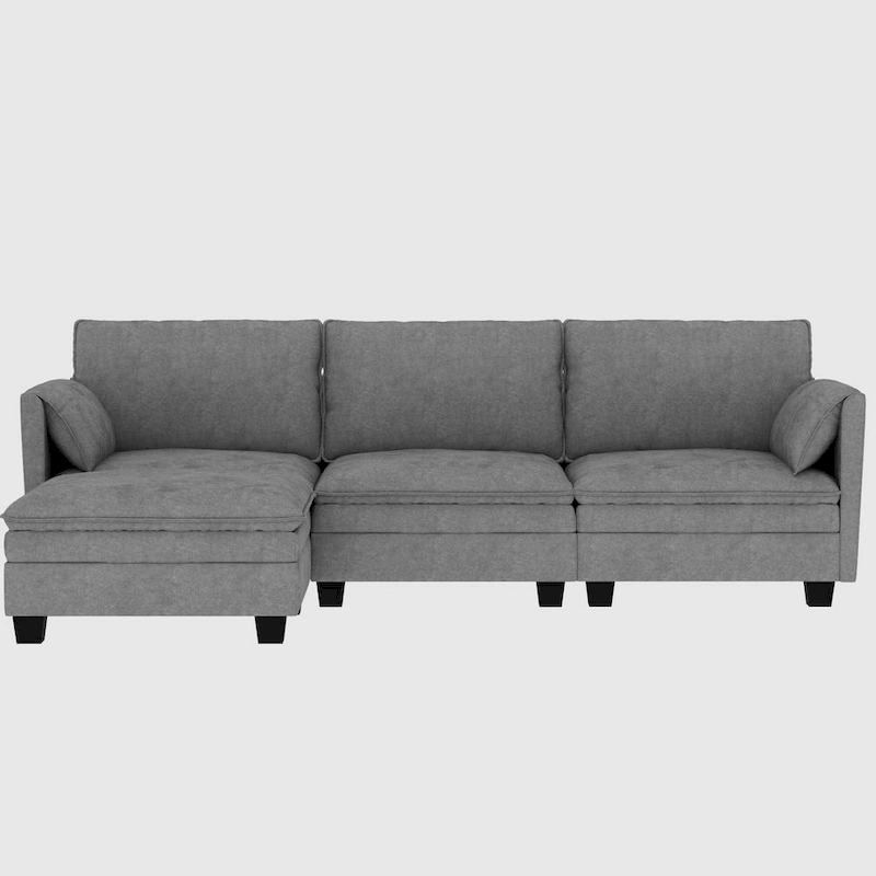 Christopher Knight Home - Noah Large 3-Seater L-Shaped Sofa with Movable Ottoman and Armrest Pockets, Fabric Upholstery