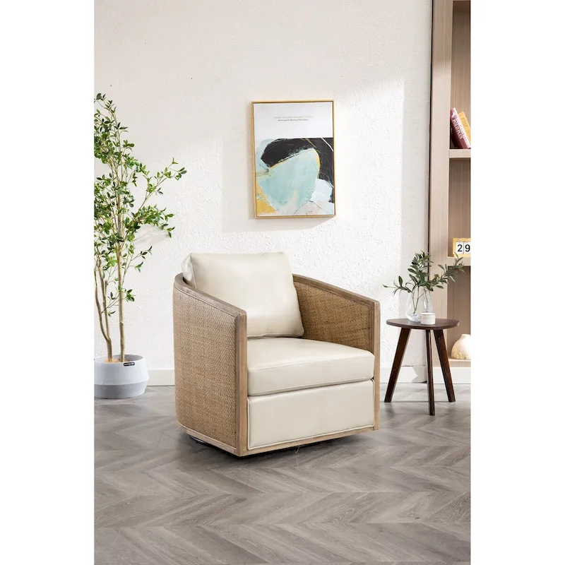 Comfortable circular sofa chair in living room, 360 degree rotating bucket club chair