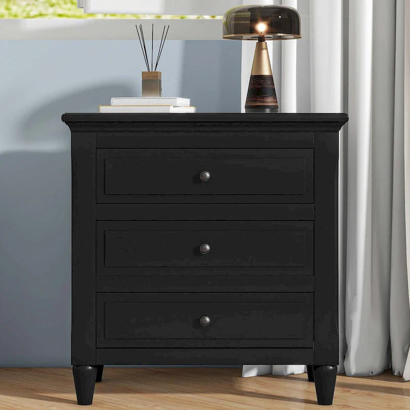 3-Drawer Nightstand with Wood Cabinet