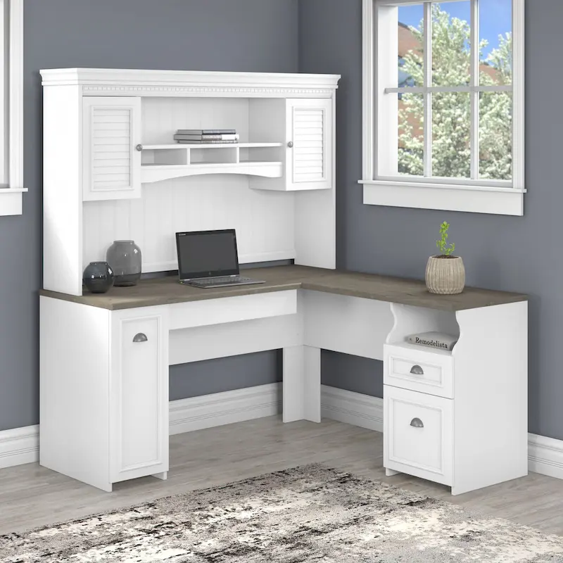 Fairview 60W L Shaped Desk with Hutch by Bush Furniture