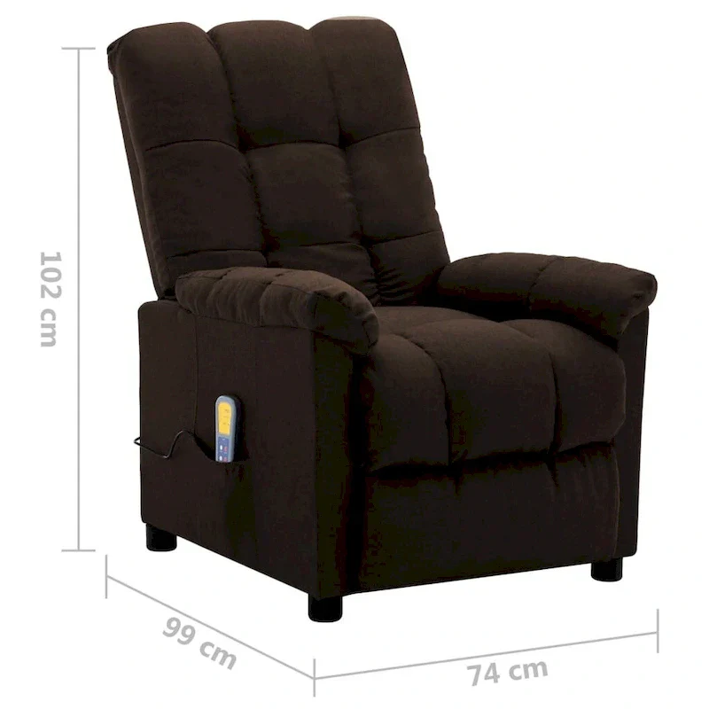 vidaXL Massage Recliner Dark Brown Fabric - 29.1 x 39 x 40.2
