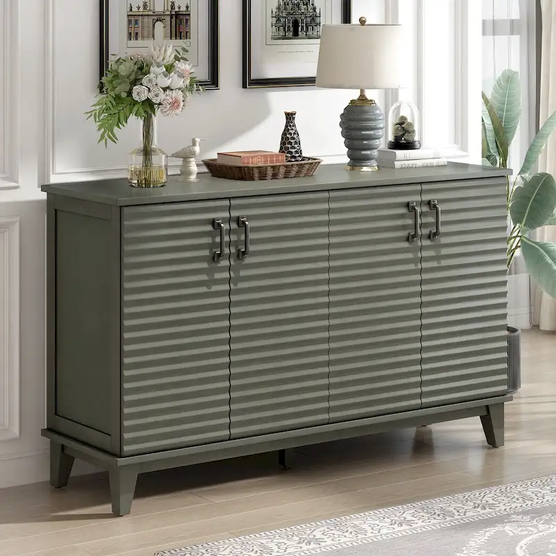 Sideboard with 4 Door Large Storage Buffet with Adjustable Shelves and Metal Handles for Kitchen, Living Room, Dining Room
