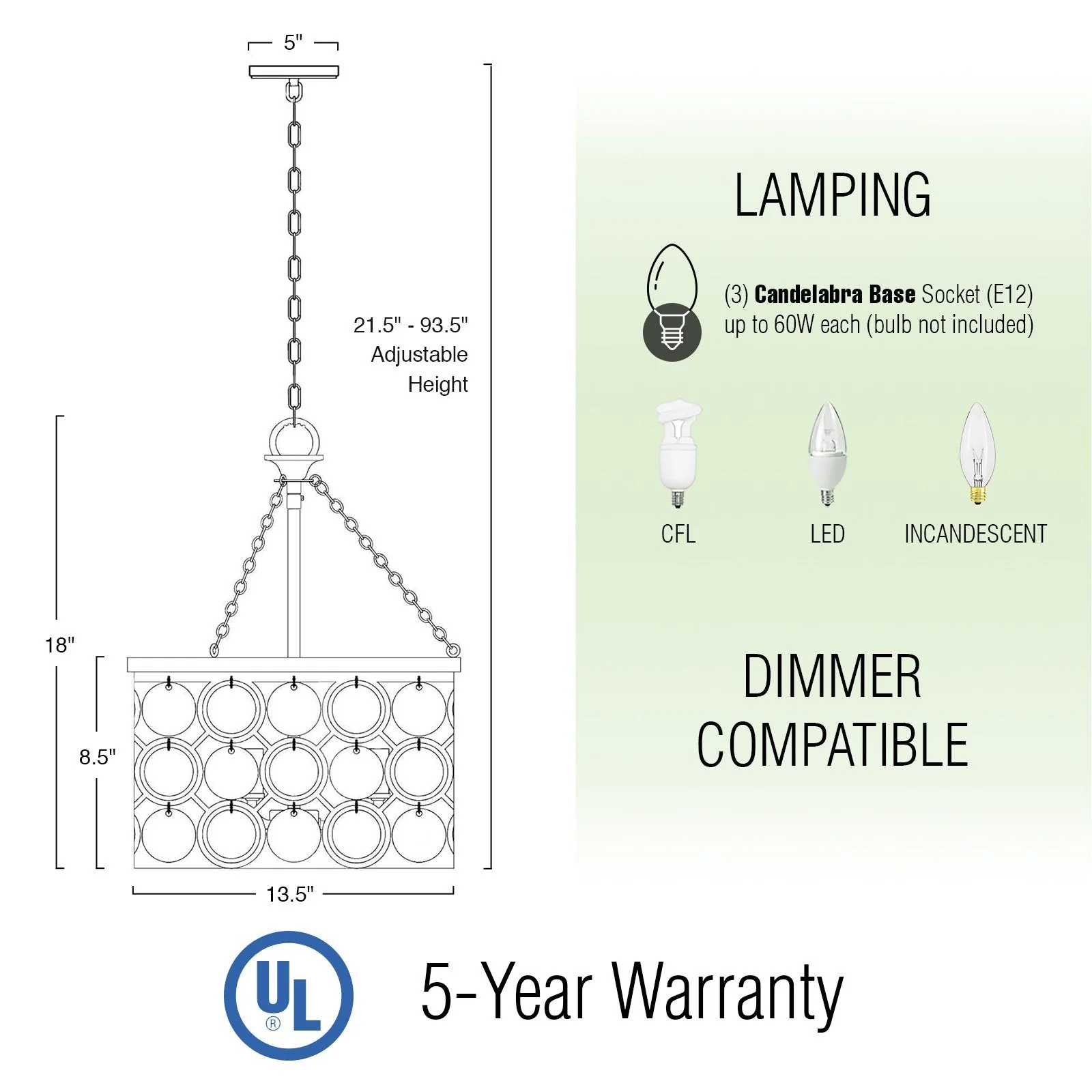 Estelle 18 Modern Chic 3-Light Crystal Pendant Chandelier