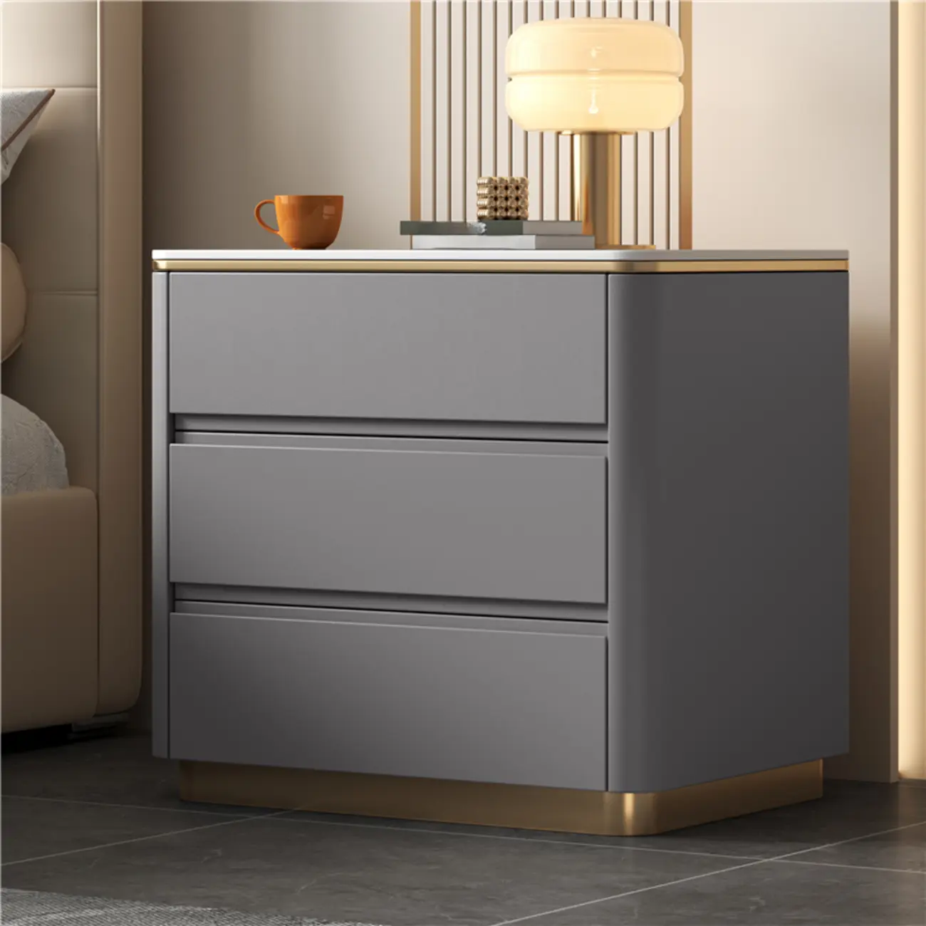 Modern Faux Marble Top Wood 3-Drawer Nightstand