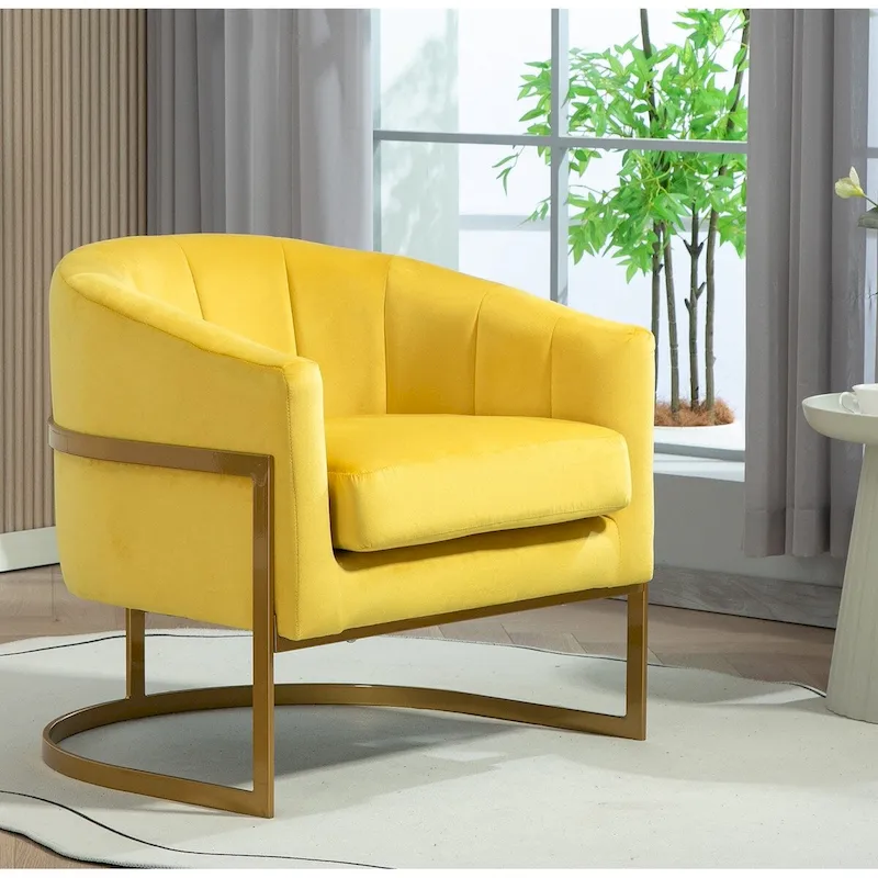 Modern Velvet Gold Accent Armchair
