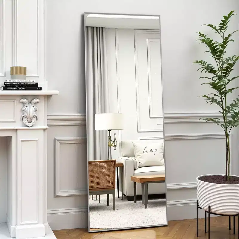 PexFix 21 in. W x 64 in. H Rectangular Metal Framed Full Length Wall Mirror Free Standing Mirror in Silver