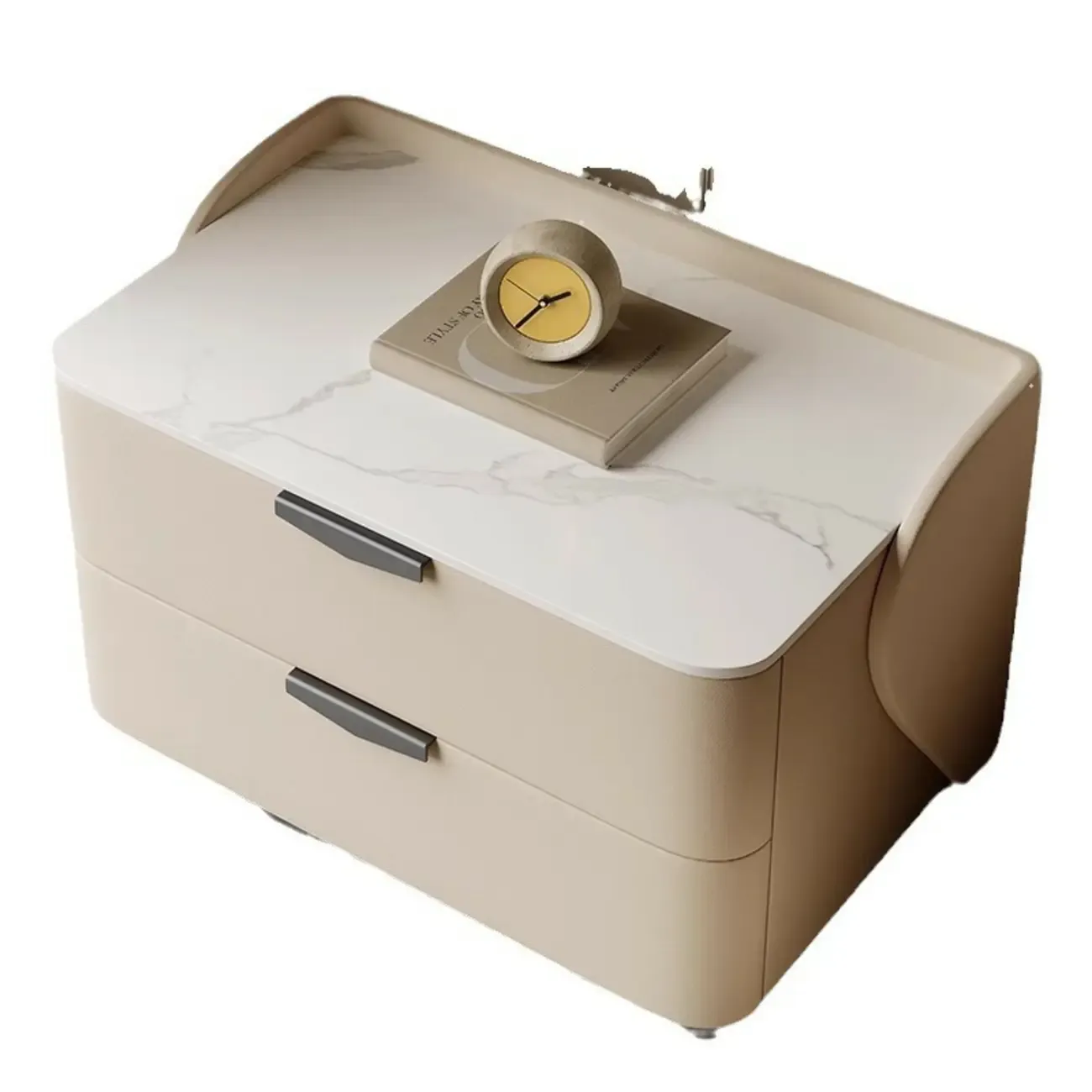 Modern Leather Stone Top Soft-Touch 2-Drawer Nightstand
