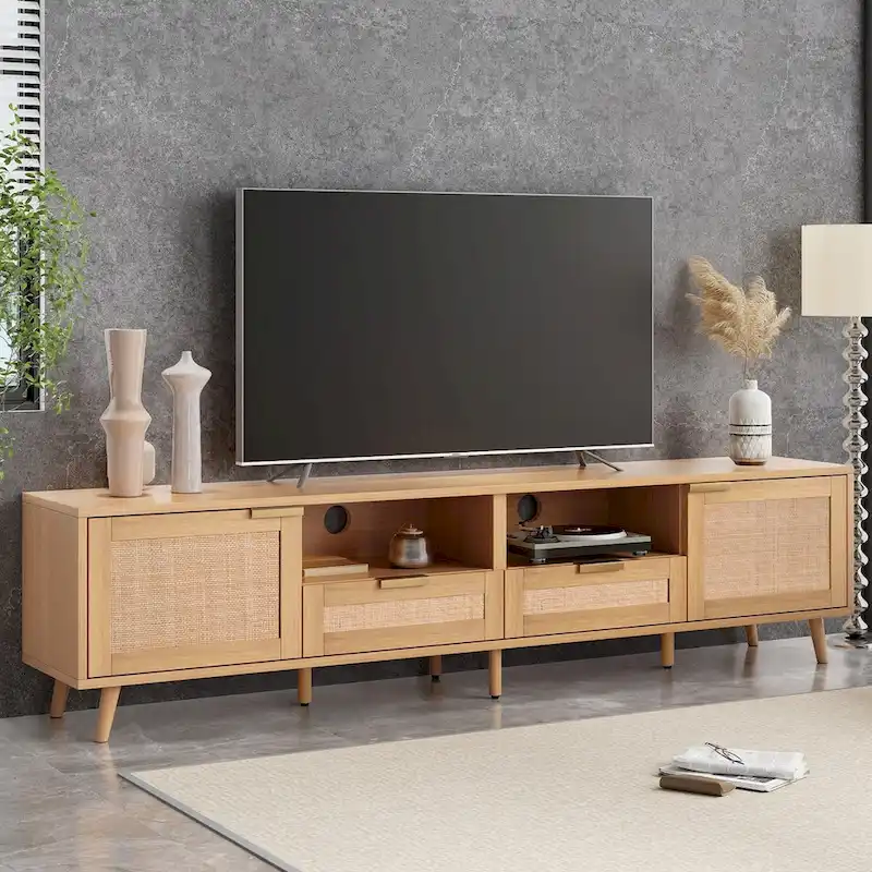Modern Farmhouse Media Console with Solid Wood Legs
