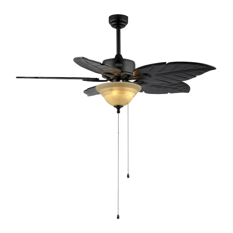 Owen 52  3-Light Coastal Bohemian Iron/Wood Palm Leaf LED Ceiling Fan with Pull Chain, by JONATHAN Y