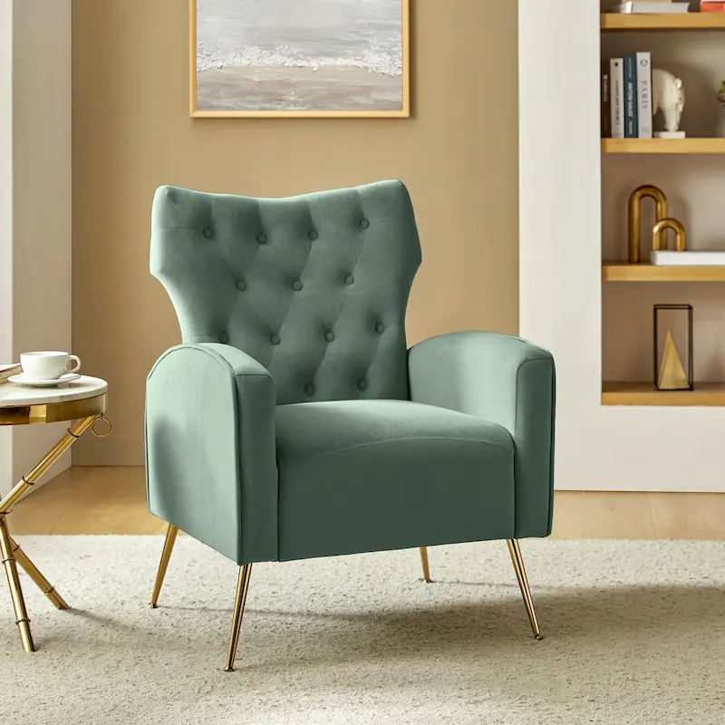 Abadiana Accent Tufted Chair with Metal Base by HULALA HOME