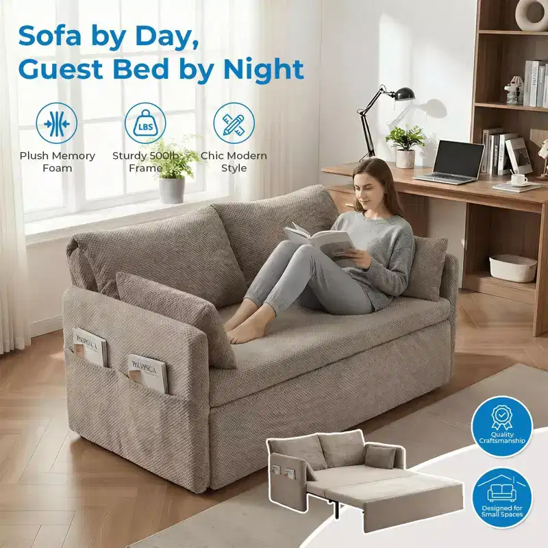 Mjkone Convertible Sofa Bed with Adjustable Backrest, Bubble Fleece, Grey