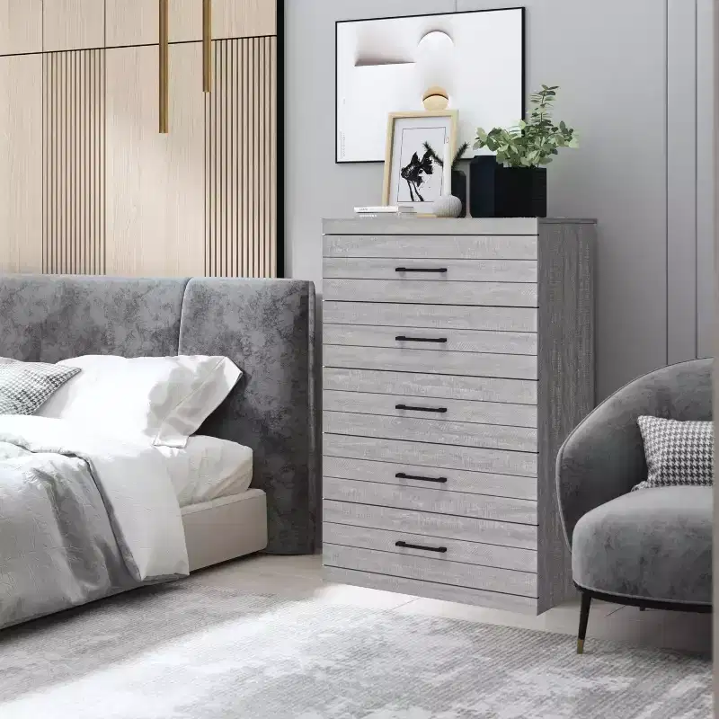 Galano Hamsper 5 Drawer Chest (Interlock) - Dusty Grey Oak