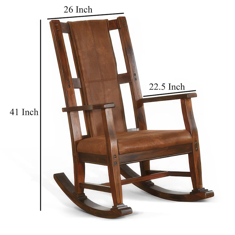Odel Rocking Chair, Faux Leather Seat and Back, Dark Chocolate Brown