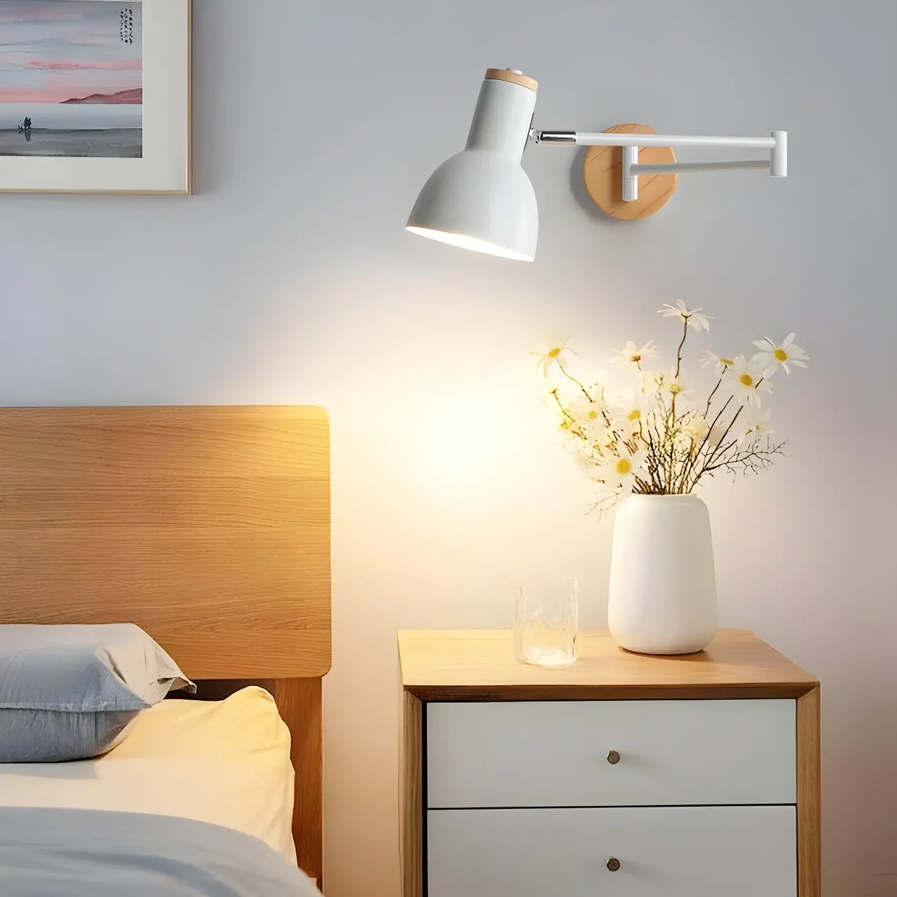 Modern White Adjustable Swing Arm Wall Light