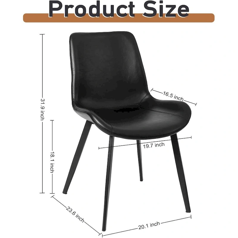 CangLong Mid Century Dining Chairs with Soft PU Leather Cushion Seat&Metal Legs,Set of 2,Black
