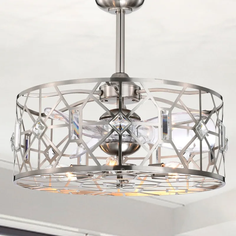 Gio 24 Ince Satin Nickel Finish Glam-Modern Style Crystal Lighted Ceiling Fandelier with Remote