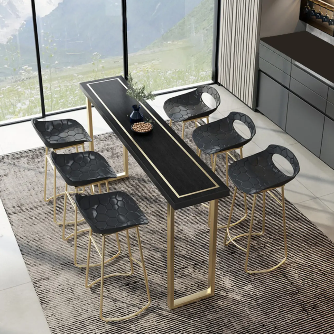 Glam Black Pine Wood Gold Iron Sled Bar Tables