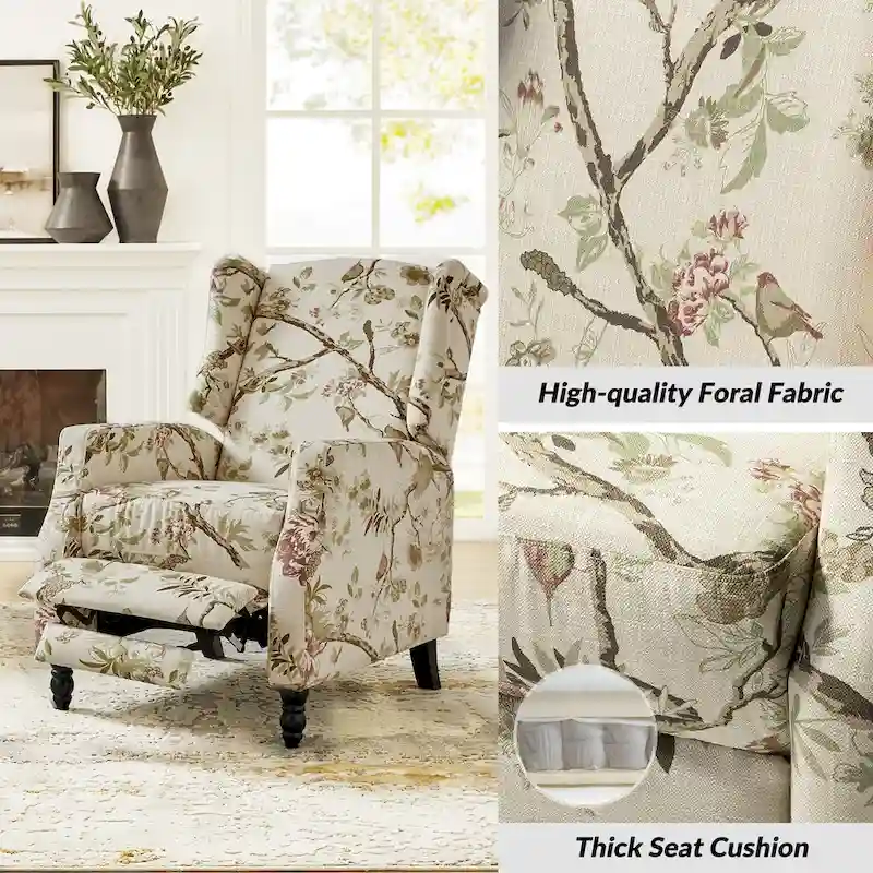 Damaris Mid-Century Modern Manual Pushback Recliner with Wingback Design Set of 2 by HULALA HOME