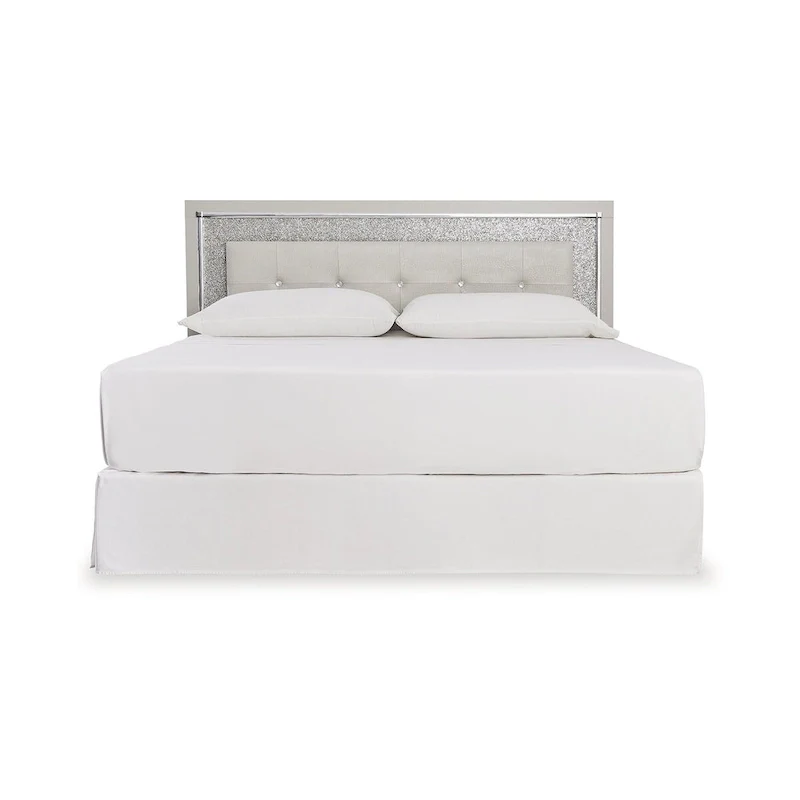 Signature Design by Ashley Zyniden Silver Upholstered Panel Headboard with 2 Nightstands