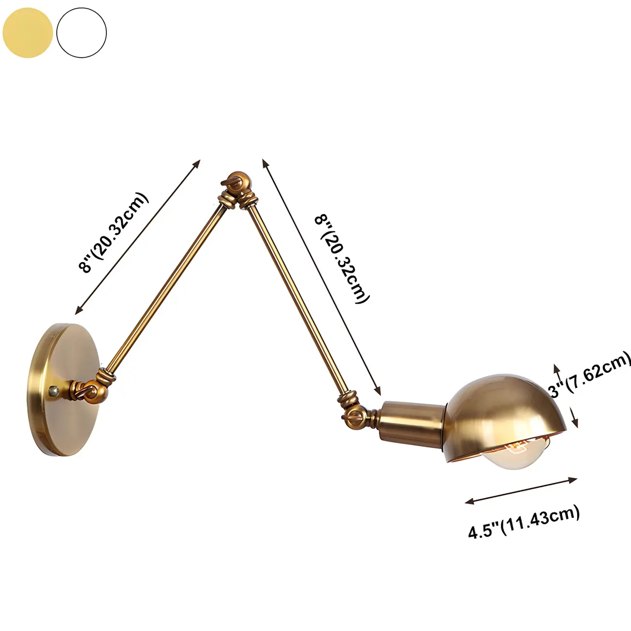Gold and White Dome Swing Arm Wall Light