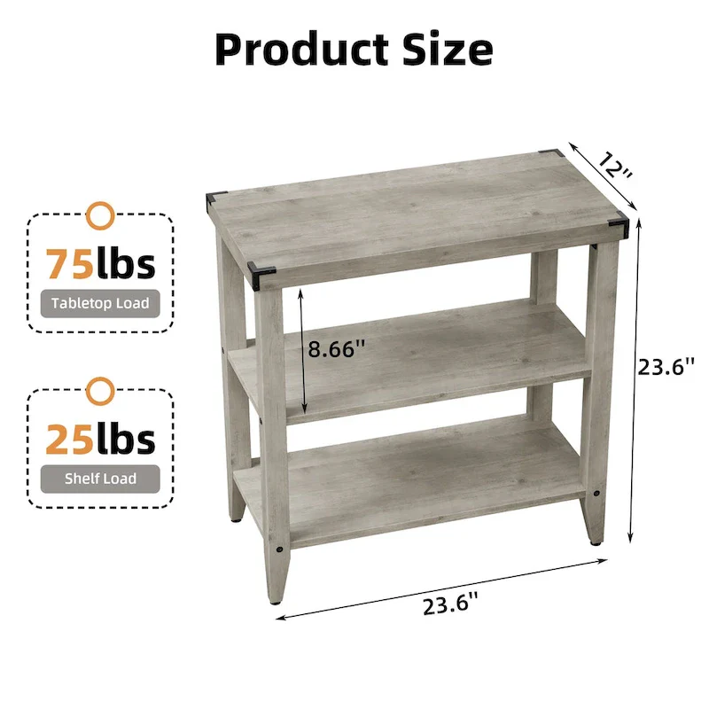 Farmhouse End Table 3 Tier Rustic Side Table