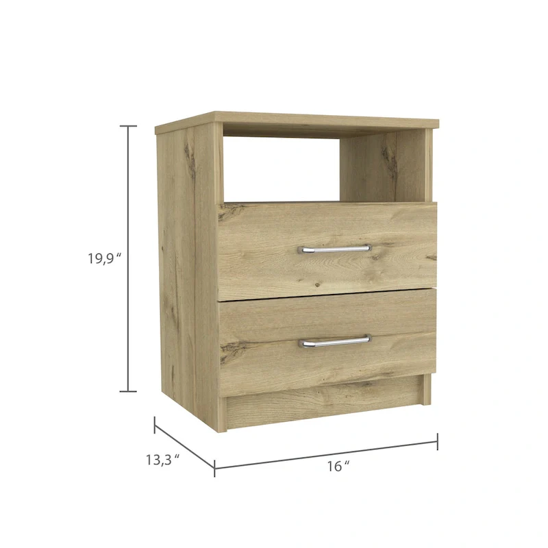 2-Drawer Nightstand with Open Shelf – Black / Dark Brown / Light Oak / White / Light Gray