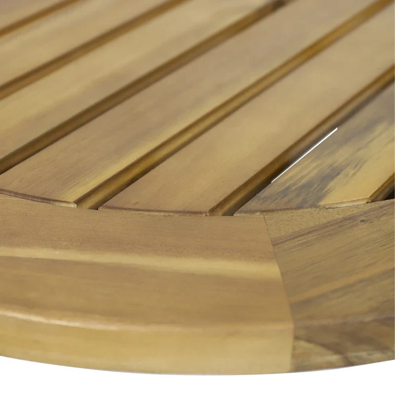 Roomfitters Round Patio Coffee Table, Solid Acacia Wood Slatted Top with Tapered Legs, Natural Wood