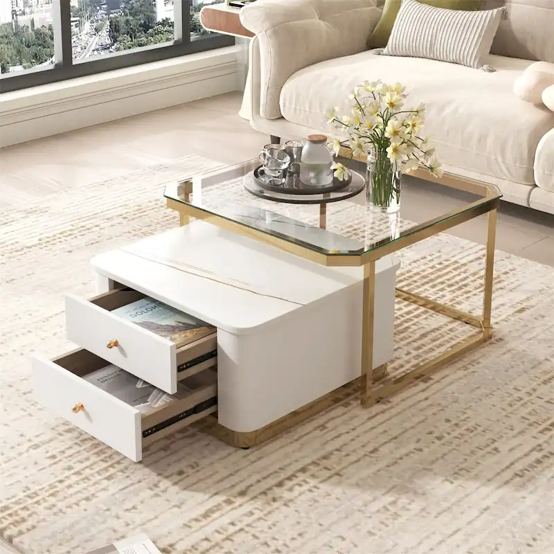 Modern Square Nesting Coffee Table with 2 Drawers (Set of 2) by Harper&Bright Designs