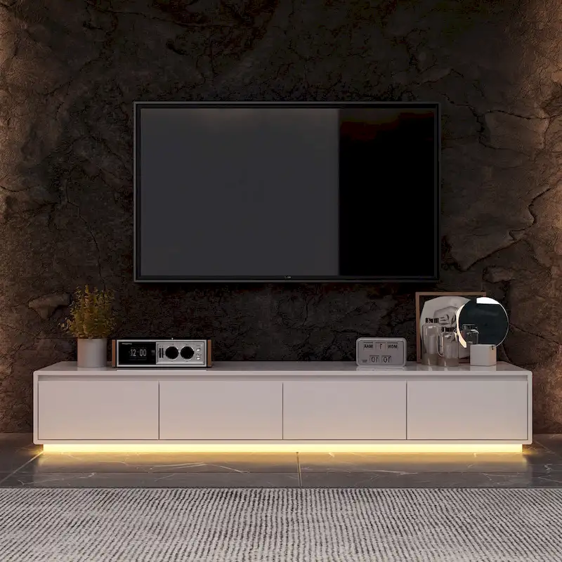 Illuminated White High Gloss Television Entertainment Center Console