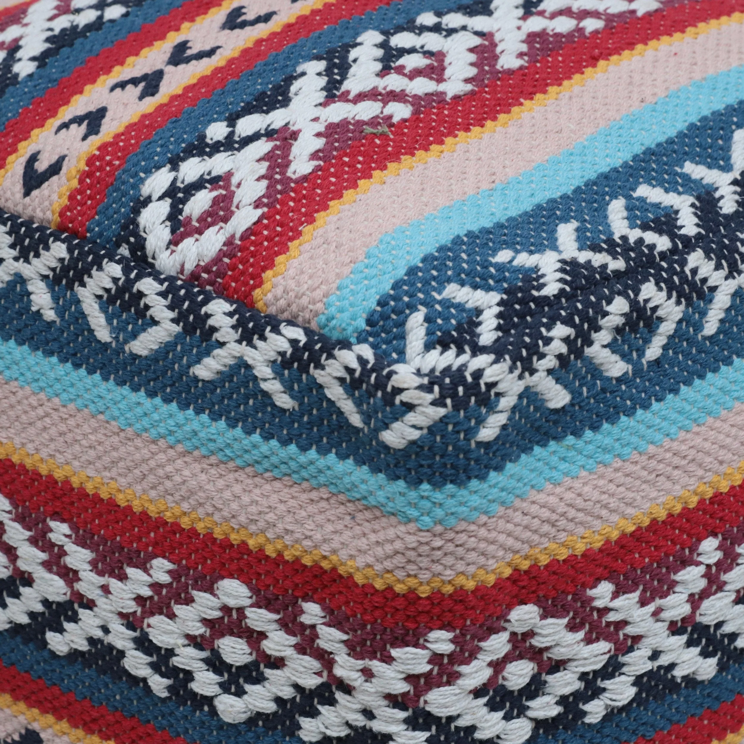 Boho Handcrafted Peruvian Print Cube Pouf - NH615413