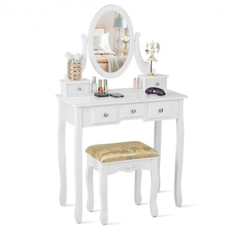 Vanity Make Up Table Set Dressing Table Set with 5 Drawers - 31.5 x 16 x 53.5 ( L x W x H )