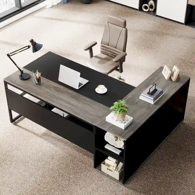 71 inch L Shaped Computer Desk with Cabinet