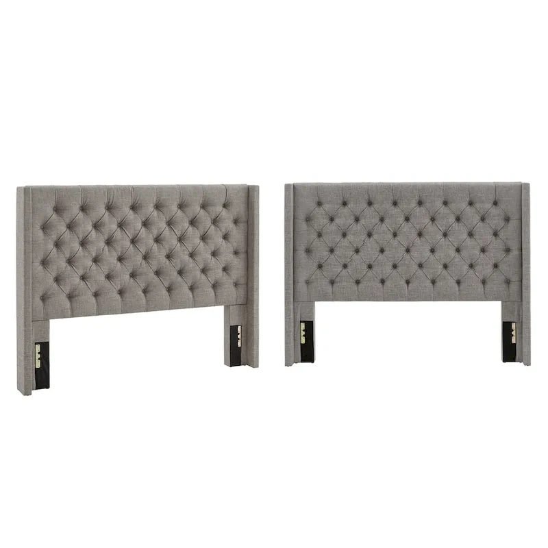 Detmold Queen Wingback Button Tufted Linen Fabric Headboard
