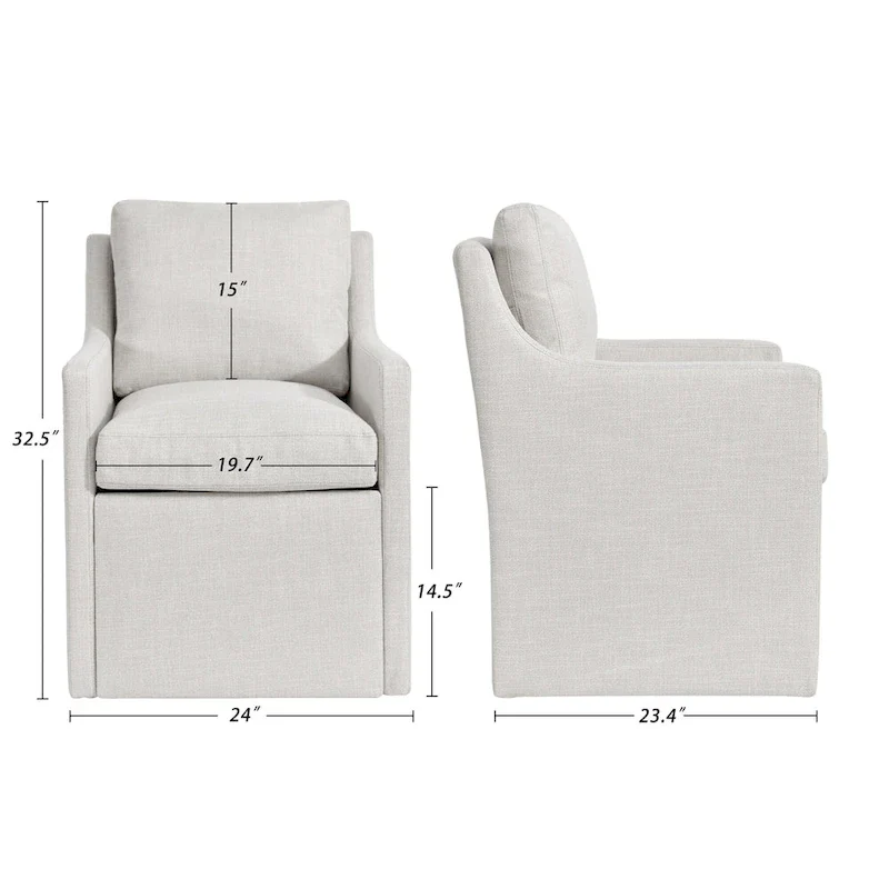 Modern 19.7 Wide Upholstered Rolling Linen Dining Chair