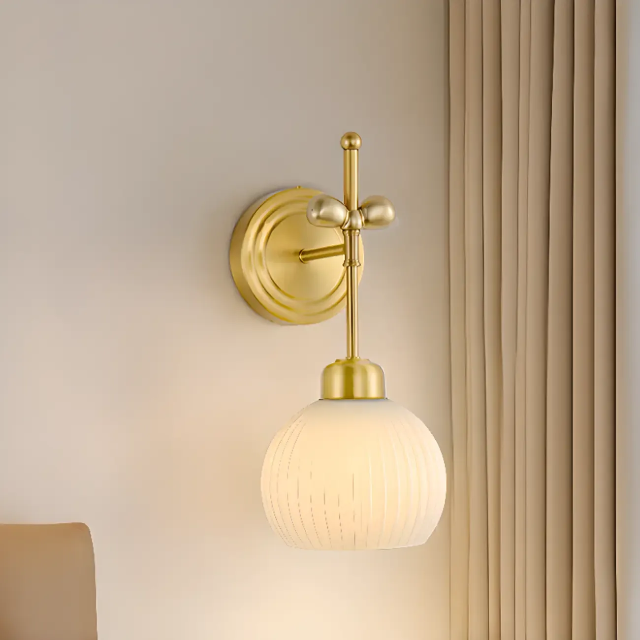 Modern White Bowl Glass Single Golden Wall Lamp