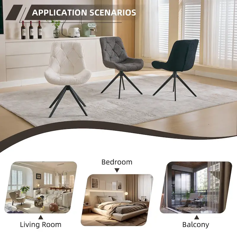 XINMICS Swivel Dining Chairs, Boucle Upholstered Accent Chairs Living Room Chairs Desk Office Arm Chair
