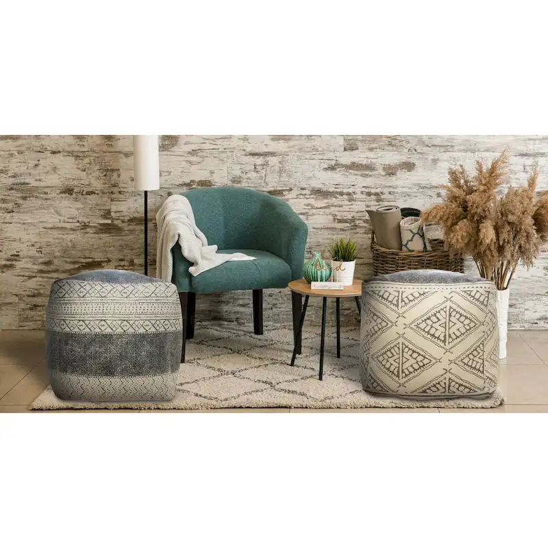 Sevita Handmade Geometric Rustic Farmhouse Pouf
